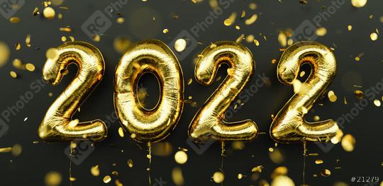 Happy New 2022 Year. 2022 golden foil balloons and falling confetti on black background. Gold helium balloon numbers. Festive poster or banner concept image  : Stock Photo or Stock Video Download rcfotostock photos, images and assets rcfotostock | RC-Photo-Stock.: