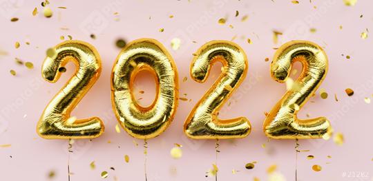 Happy New 2022 Year. 2022 golden foil balloons and falling confetti on pink background. Gold helium balloon numbers. Festive poster or banner concept image  : Stock Photo or Stock Video Download rcfotostock photos, images and assets rcfotostock | RC Photo Stock.: