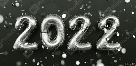Happy New 2022 Year. 2022 silver foil balloons and falling confetti on black background. Silver helium balloon numbers. Festive poster or banner concept image  : Stock Photo or Stock Video Download rcfotostock photos, images and assets rcfotostock | RC Photo Stock.: