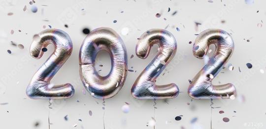 Happy New 2022 Year. 2022 tarnishing foil balloons and falling confetti on white background. Tarnish helium balloon numbers. Festive poster or banner concept image  : Stock Photo or Stock Video Download rcfotostock photos, images and assets rcfotostock | RC Photo Stock.: