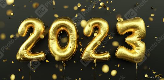 Happy New 2023 Year. 2023 golden foil balloons and falling confetti on black background. Gold helium balloon numbers. Festive poster or banner concept image  : Stock Photo or Stock Video Download rcfotostock photos, images and assets rcfotostock | RC Photo Stock.: