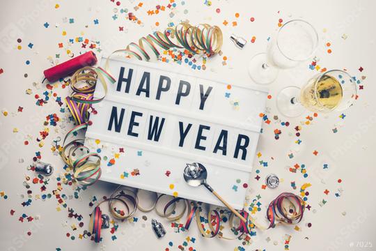 Happy New year displayed on a vintage lightbox with decoration for New Year  : Stock Photo or Stock Video Download rcfotostock photos, images and assets rcfotostock | RC-Photo-Stock.: