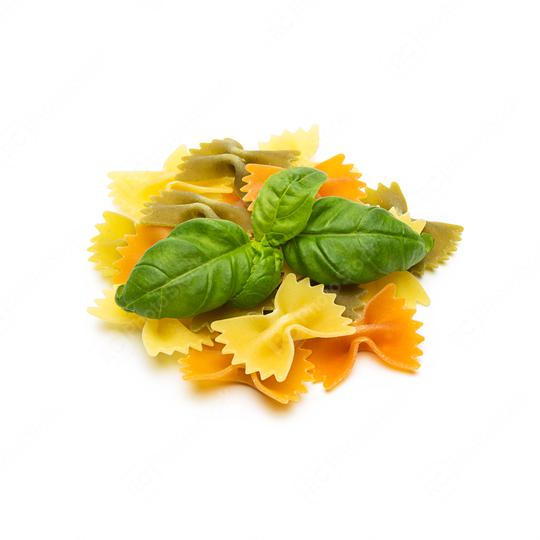 heap of colorful Farfalle noodles with basil  : Stock Photo or Stock Video Download rcfotostock photos, images and assets rcfotostock | RC Photo Stock.: