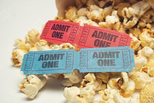 heap of popcorn with tickets for cinema  : Stock Photo or Stock Video Download rcfotostock photos, images and assets rcfotostock | RC Photo Stock.: