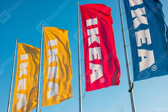 HEERLEN, NETHERLANDS FEBRUARY, 2017: IKEA flags at the IKEA Store. IKEA is the world