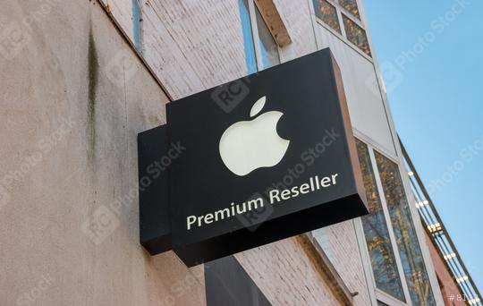 HEERLEN, NETHERLANDS OCTOBER, 2017: Apple Premium Reseller logo on a Wall. Apple is the multinational technology company headquartered in Cupertino, California and sells consumer electronics products.  : Stock Photo or Stock Video Download rcfotostock photos, images and assets rcfotostock | RC Photo Stock.: