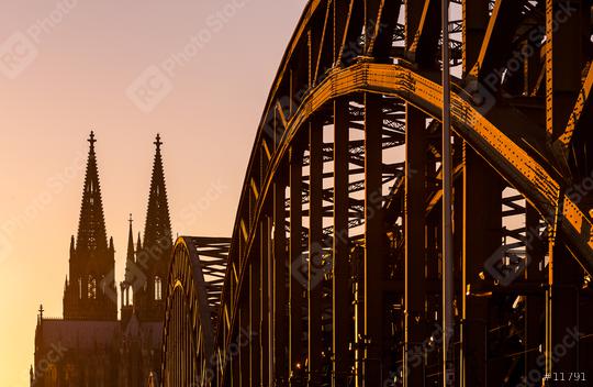Hohenzollern Bridge and cathedral tops at sunset  : Stock Photo or Stock Video Download rcfotostock photos, images and assets rcfotostock | RC Photo Stock.: