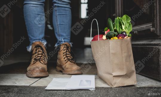 home delivery service in times of covid 19 and virus of food and mail and pacts with gloves and ffp2 mask   : Stock Photo or Stock Video Download rcfotostock photos, images and assets rcfotostock | RC Photo Stock.: