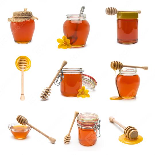 Honey pot and honey dipper set collage  : Stock Photo or Stock Video Download rcfotostock photos, images and assets rcfotostock | RC Photo Stock.:
