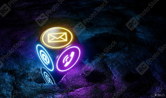 Hotline support contact signs on cube on the street with water puddles and multicolored Neon light  : Stock Photo or Stock Video Download rcfotostock photos, images and assets rcfotostock | RC Photo Stock.: