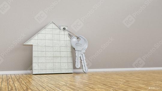 house and keys leaning on wall, financing concept - 3D Rendering  : Stock Photo or Stock Video Download rcfotostock photos, images and assets rcfotostock | RC Photo Stock.: