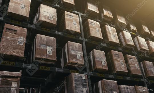 Huge distribution warehouse with boxes on high shelves  : Stock Photo or Stock Video Download rcfotostock photos, images and assets rcfotostock | RC Photo Stock.: