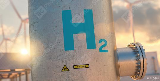 Hydrogen energy storage gas tank with solar panels and wind turbine in background at sunset  : Stock Photo or Stock Video Download rcfotostock photos, images and assets rcfotostock | RC Photo Stock.: