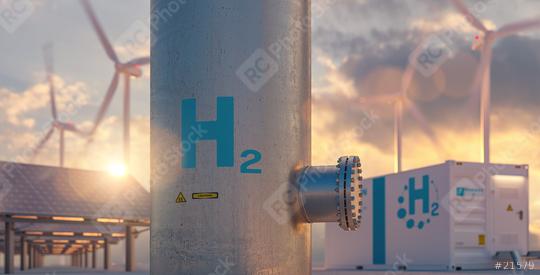 Hydrogen energy storage gas tank with solar panels, wind turbine and energy storage container unit in background at sunset  : Stock Photo or Stock Video Download rcfotostock photos, images and assets rcfotostock | RC Photo Stock.:
