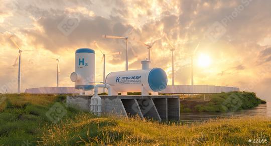 Hydrogen Gas tank renewable energy production - hydrogen gas pipeline for clean electricity solar and windturbine facility   : Stock Photo or Stock Video Download rcfotostock photos, images and assets rcfotostock | RC Photo Stock.: