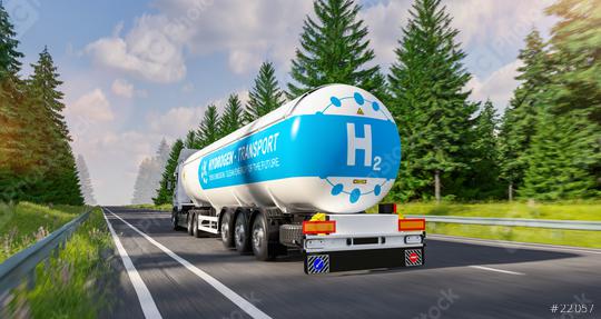 Hydrogen gas tank trailer truck on the road. New Energy Hydrogen gas transportation concept image  : Stock Photo or Stock Video Download rcfotostock photos, images and assets rcfotostock | RC Photo Stock.: