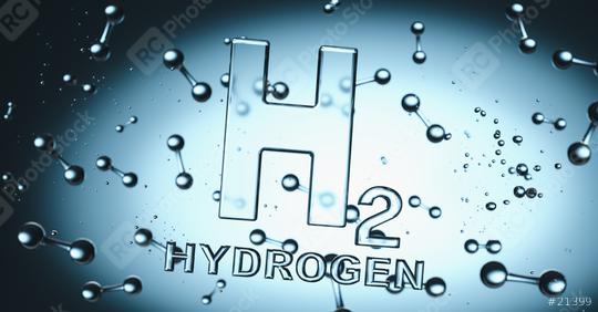 Hydrogen H2 Symbol with hydrogen molecules floating in liquiq - clean energy concept image  : Stock Photo or Stock Video Download rcfotostock photos, images and assets rcfotostock | RC Photo Stock.: