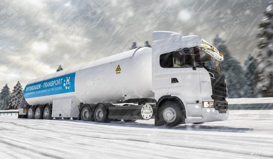 Hydrogen logistics concept. Truck with gas tank trailer on a snowy winter road. New Energy concept image  : Stock Photo or Stock Video Download rcfotostock photos, images and assets rcfotostock | RC Photo Stock.:
