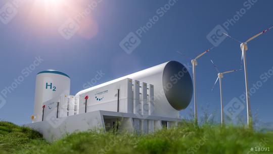 Hydrogen renewable energy production - hydrogen gas for clean electricity solar and windturbine facility. 3d rendering.  : Stock Photo or Stock Video Download rcfotostock photos, images and assets rcfotostock | RC Photo Stock.: