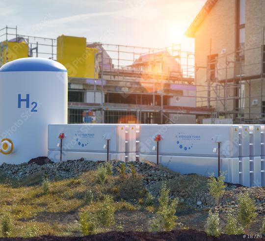 Hydrogen renewable energy production - hydrogen gas for clean electricity at real estate home  : Stock Photo or Stock Video Download rcfotostock photos, images and assets rcfotostock | RC Photo Stock.: