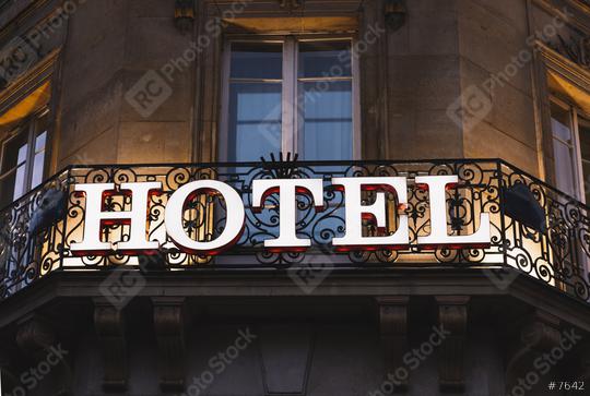 Illuminated hotel sign taken in Paris at night  : Stock Photo or Stock Video Download rcfotostock photos, images and assets rcfotostock | RC Photo Stock.: