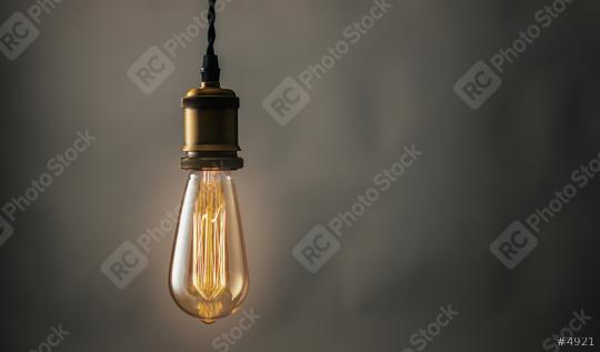 illuminated vintage hanging Edison light bulb   : Stock Photo or Stock Video Download rcfotostock photos, images and assets rcfotostock | RC Photo Stock.: