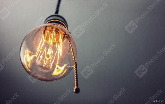 illuminated vintage hanging light bulb with pull switch  : Stock Photo or Stock Video Download rcfotostock photos, images and assets rcfotostock | RC Photo Stock.: