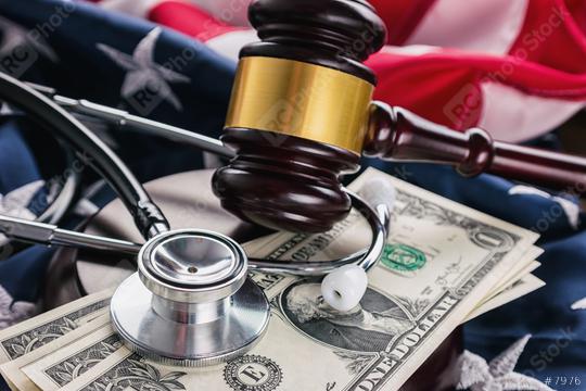 Judges Gavel And Medical Stethoscope on america flag  : Stock Photo or Stock Video Download rcfotostock photos, images and assets rcfotostock | RC Photo Stock.: