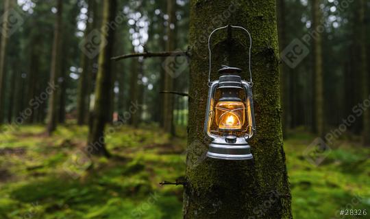 kerosene lamp or oil lamp used at dusk hangs on a tree in a dark forest  : Stock Photo or Stock Video Download rcfotostock photos, images and assets rcfotostock | RC Photo Stock.: