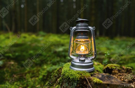 kerosene lamp or oil lamp used at dusk on a tree trunk in the dark forest, with copyspace for your individual text.  : Stock Photo or Stock Video Download rcfotostock photos, images and assets rcfotostock | RC Photo Stock.: