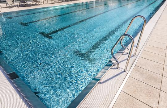 Ladder stainless handrails for descent into swimming pool  : Stock Photo or Stock Video Download rcfotostock photos, images and assets rcfotostock | RC Photo Stock.: