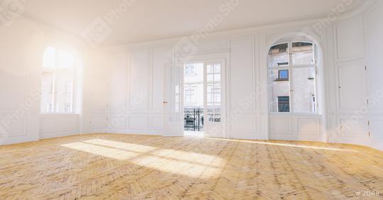 Large empty old building Room with stucco, parquet and balcony as a concept for real estate purchase and renovation  : Stock Photo or Stock Video Download rcfotostock photos, images and assets rcfotostock | RC Photo Stock.: