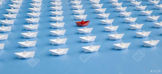 Leadership concept, red paper ship leader, standing out from the crowd of whites boats  : Stock Photo or Stock Video Download rcfotostock photos, images and assets rcfotostock | RC Photo Stock.: