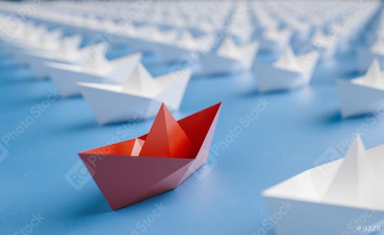 Leadership concept with red paper ship leading among white paper boats  : Stock Photo or Stock Video Download rcfotostock photos, images and assets rcfotostock | RC Photo Stock.: