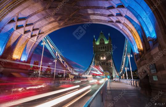 Light trails along Tower Bridge in London  : Stock Photo or Stock Video Download rcfotostock photos, images and assets rcfotostock | RC Photo Stock.: