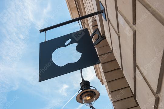 LONDON, UNITED KINGDOM MAY, 2017: Apple logo on a Apple store. Apple is the multinational technology company headquartered in Cupertino, California and sells consumer electronics products.  : Stock Photo or Stock Video Download rcfotostock photos, images and assets rcfotostock | RC Photo Stock.: