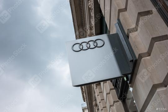 LONDON, UNITED KINGDOM MAY, 2017: Audi emblem store logo. Audi is a German automobile manufacturer that designs, engineers, produces, markets and distributes luxury automobiles  : Stock Photo or Stock Video Download rcfotostock photos, images and assets rcfotostock | RC Photo Stock.: