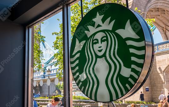 LONDON, UNITED KINGDOM MAY, 2017: Starbucks logo in a store. Starbucks is the largest coffeehouse company in the world.  : Stock Photo or Stock Video Download rcfotostock photos, images and assets rcfotostock | RC Photo Stock.: