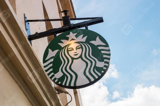 LONDON, UNITED KINGDOM MAY, 2017: Starbucks store logo. Starbucks is the largest coffeehouse company in the world.  : Stock Photo or Stock Video Download rcfotostock photos, images and assets rcfotostock | RC Photo Stock.: