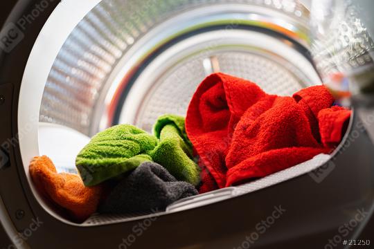 lots of colorful clean fresh hand towels in a washing machine or dryer  : Stock Photo or Stock Video Download rcfotostock photos, images and assets rcfotostock | RC Photo Stock.: