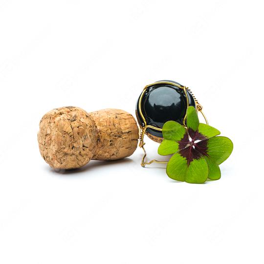 Lucky Clover with champagne corks  : Stock Photo or Stock Video Download rcfotostock photos, images and assets rcfotostock | RC Photo Stock.: