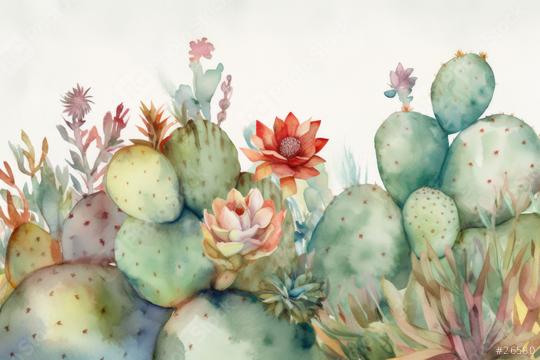Lush watercolor depiction of cacti and flowering succulents  : Stock Photo or Stock Video Download rcfotostock photos, images and assets rcfotostock | RC Photo Stock.: