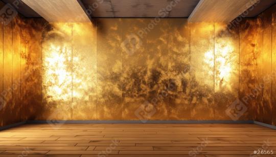 Luxurious golden room with textured walls and wooden floor  : Stock Photo or Stock Video Download rcfotostock photos, images and assets rcfotostock | RC Photo Stock.: