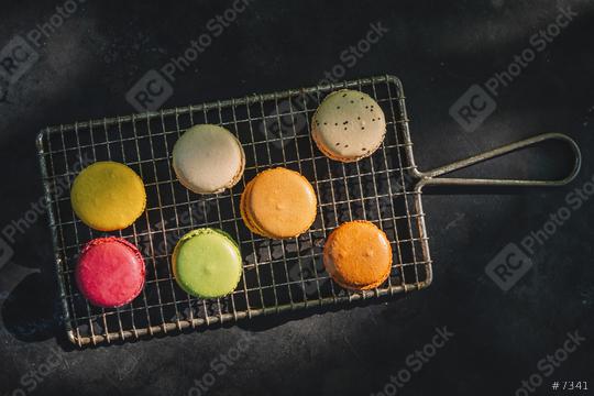 Macarons, or macaroons on a old Cooling Rack, directly above shot  : Stock Photo or Stock Video Download rcfotostock photos, images and assets rcfotostock | RC Photo Stock.: