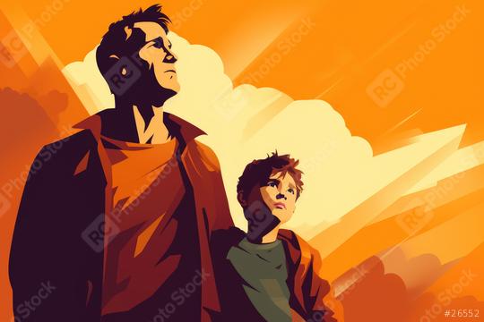 Man and child looking up against an orange sky with clouds  : Stock Photo or Stock Video Download rcfotostock photos, images and assets rcfotostock | RC Photo Stock.: