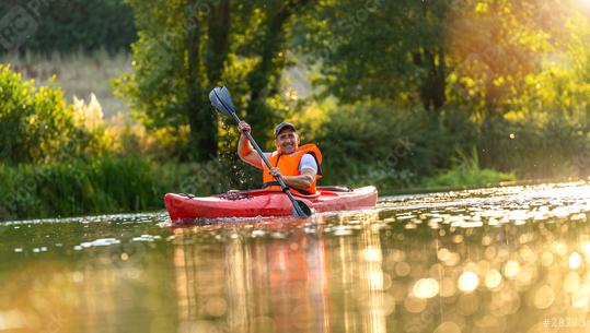 Man paddling with kayak on river for water sport  : Stock Photo or Stock Video Download rcfotostock photos, images and assets rcfotostock | RC Photo Stock.: