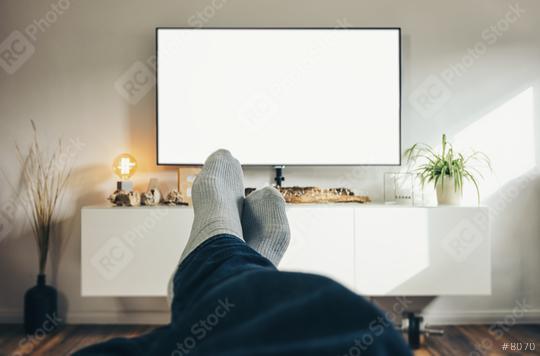 Man Watching TV in his living room, point of view perspective.  : Stock Photo or Stock Video Download rcfotostock photos, images and assets rcfotostock | RC Photo Stock.: