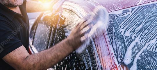 Man worker washing car on a car wash, motion shot  : Stock Photo or Stock Video Download rcfotostock photos, images and assets rcfotostock | RC Photo Stock.: