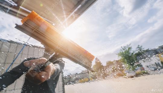 Manual car wash with squeegee  : Stock Photo or Stock Video Download rcfotostock photos, images and assets rcfotostock | RC Photo Stock.: