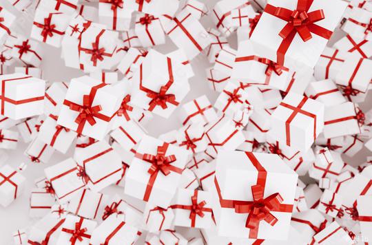 many christmas gifts or presents with red ribbon  : Stock Photo or Stock Video Download rcfotostock photos, images and assets rcfotostock | RC Photo Stock.: